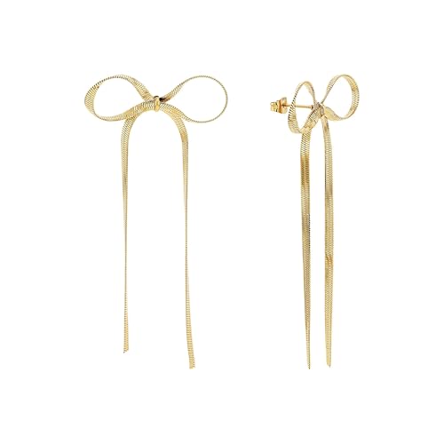 Amor Ohrhänger für Damen, Edelstahl, 90 mm, gold, Schleife-Anhänger, Geschenkidee, kommt in Schmuck Geschenk Box, 2100179 von Amor