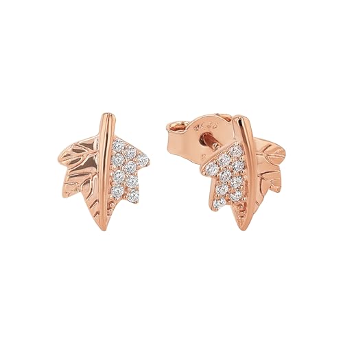 Amor Ohrstecker 925 Sterling Silber Damen Ohrschmuck, mit Zirkonia synth., 1 cm, Roséfarben, Blatt, Kommt in Schmuck Geschenk Box, 2022530 von Amor