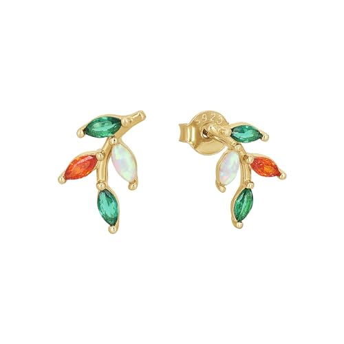 Amor Ohrstecker 925 Sterling Silber Damen Ohrschmuck, mit Zirkonia synth., Opal synth., 1,2 cm, Gold, Kommt in Schmuck Geschenk Box, 2037008 von Amor