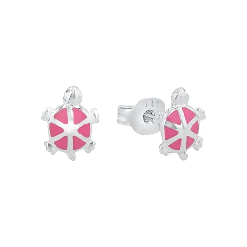 Amor Ohrstecker 925 Sterling Silber Mädchen Kinder Ohrschmuck, 0,8 cm, Pink, Schildkröte, Kommt in Schmuck Geschenk Box, 2021341 von Amor