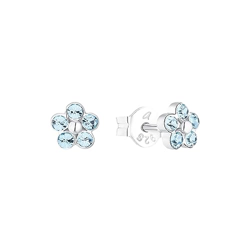 Amor Ohrstecker 925 Sterling Silber Mädchen Kinder Ohrschmuck, mit Kristallglas, 0,5 cm, Silber, Blume, Kommt in Schmuck Geschenk Box, 2036519 von Amor