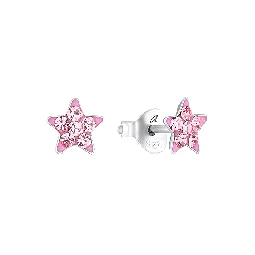 Amor Ohrstecker 925 Sterling Silber Mädchen Kinder Ohrschmuck, mit Kristallglas, 0,6 cm, Silber, Stern, Kommt in Schmuck Geschenk Box, 2036523 von Amor