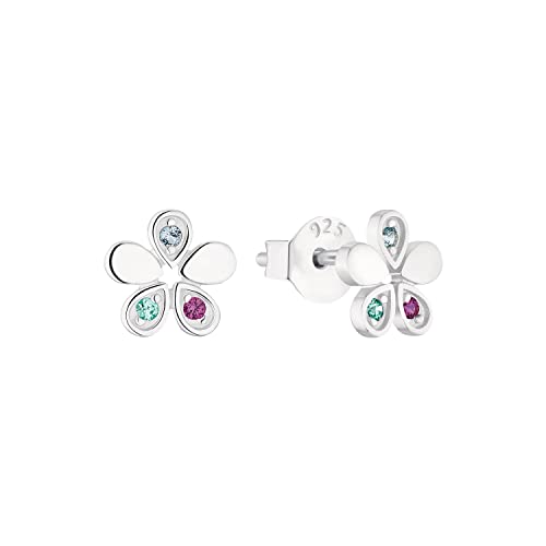 Amor Ohrstecker 925 Sterling Silber Mädchen Kinder Ohrschmuck, mit Zirkonia synth., 0,7 cm, Silber, Blume, Kommt in Schmuck Geschenk Box, 2021290 von Amor