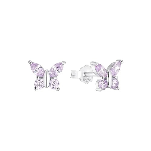 Amor Ohrstecker 925 Sterling Silber Mädchen Kinder Ohrschmuck, mit Zirkonia synth., 0,7 cm, Silber, Schmetterling, Kommt in Schmuck Geschenk Box, 2036526 von Amor