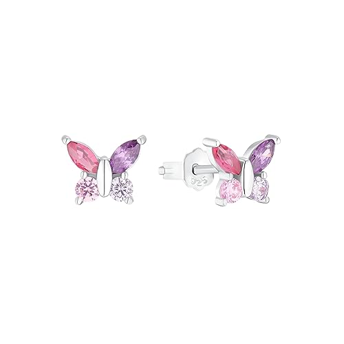 Amor Ohrstecker 925 Sterling Silber Mädchen Kinder Ohrschmuck, mit Zirkonia synth., 0,7 cm, Silber, Schmetterling, Kommt in Schmuck Geschenk Box, 2036528 von Amor