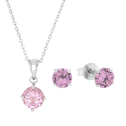 Amor Set 925 Sterling Silber Damen Multisets, mit Zirkonia synth., 42 cm, Pink, Kommt in Schmuck Geschenk Box, 9964987 von Amor