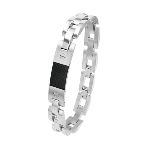 Amor Armband Edelstahl Carbon Herren Armschmuck, 24 cm, Silber, Kommt in Schmuck Geschenk Box, 9354788 von Amor