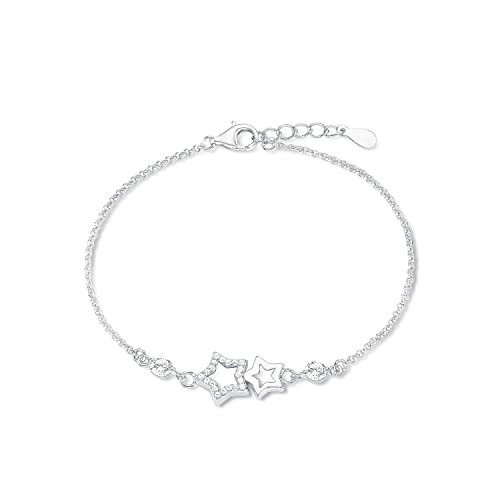 Amor Armband 925 Sterling Silber Damen Armschmuck, mit Zirkonia synth., 17+2 cm, Silber, Stern, Kommt in Schmuck Geschenk Box, 9261611 von Amor