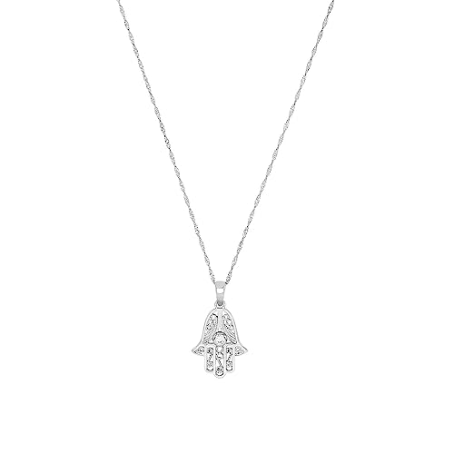 Amor Kette mit Anhänger 925 Sterling Silber Damen Halsschmuck, mit Zirkonia synth., 42 cm, Silber, Hamsa Hand, Kommt in Schmuck Geschenk Box, 2016015 von Amor