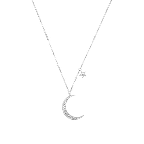 Amor Kette mit Anhänger 925 Sterling Silber Damen Halsschmuck, mit Zirkonia synth., 45+5 cm, Silber, Mond/Sterne, Kommt in Schmuck Geschenk Box, 9270231 von Amor