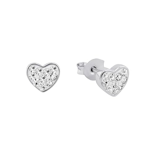 Amor Ohrstecker 925 Sterling Silber Damen Ohrschmuck, mit Kristall, 0,6 cm, Silber, Herz, Kommt in Schmuck Geschenk Box, 9968459 von Amor