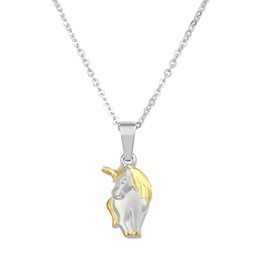 Amor Kette mit Anhänger 925 Sterling Silber Mädchen Kinder Halsschmuck, 35+3 cm, Bicolor, Einhorn, Kommt in Schmuck Geschenk Box, 2026612 von Amor