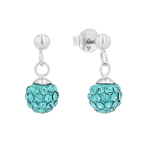 Amor Ohrhänger 925 Sterling Silber Mädchen Kinder Ohrschmuck, mit Kristallglas, 1,4 cm, Türkis, Kommt in Schmuck Geschenk Box, 2021269 von Amor