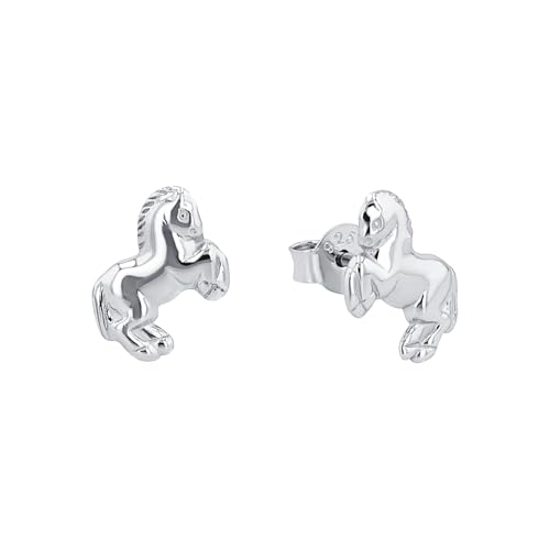 Amor Ohrstecker 925 Sterling Silber Mädchen Kinder Ohrschmuck, 0,8 cm, Silber, Pferd, Kommt in Schmuck Geschenk Box, 9209989 von Amor