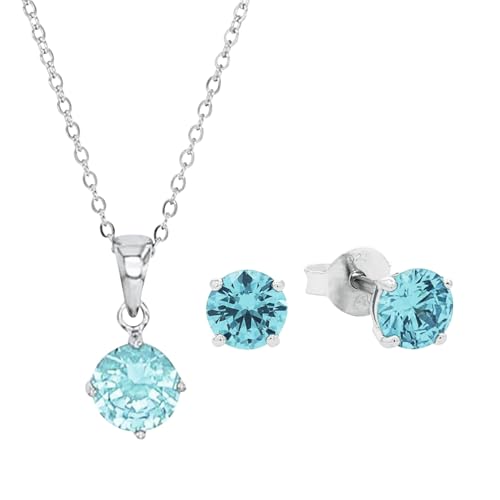 Amor Set 925 Sterling Silber Damen Multisets, mit Zirkonia synth., 42 cm, Blau, Kommt in Schmuck Geschenk Box, 9964888 von Amor