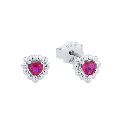 Amor Ohrstecker 925 Sterling Silber Mädchen Kinder Ohrschmuck, mit Zirkonia synth., 0,6 cm, Pink, Herz, Kommt in Schmuck Geschenk Box, 2021187 von Amor