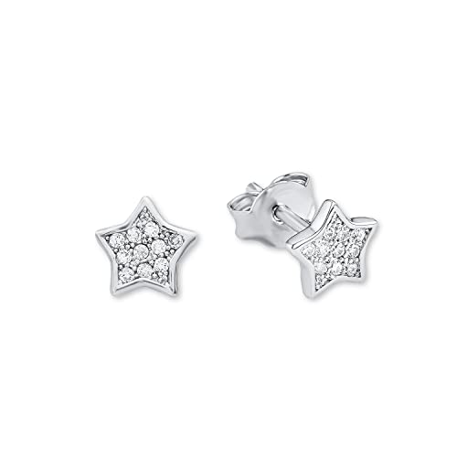 Amor Ohrstecker 925 Sterling Silber Mädchen Kinder Ohrschmuck, mit Zirkonia synth., 0,6 cm, Silber, Stern, Kommt in Schmuck Geschenk Box, 9528660 von Amor