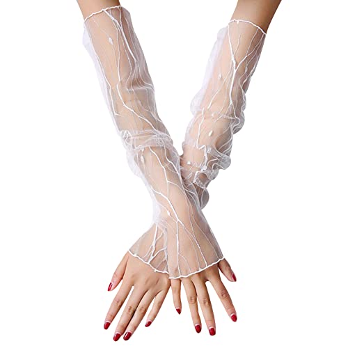 Amorar 1Paar Spitze Lang Handschuhe Armstulpen Fingerlose Spitze Handschuhe Elastischer Spitze Handschuhe Satin Handschuhe für Frauen Oper Hochzeit Party Karneval Elegante Armabdeckung,Weißer Typ 1 von Amorar