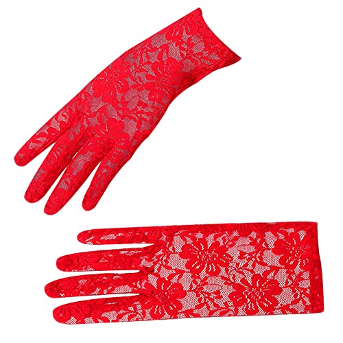 Amorar Braut Handschuhe Armstulpen, Paar Brauthandschuhe Spitzenhandschuhe Damen Sommer UV Sonnenschutz Handschuhe Sunproof Handschuhe für Hochzeit Party Abend Handschuhe,rot von Amorar