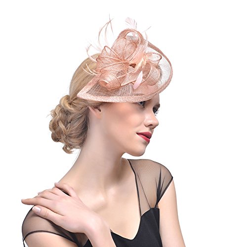 Amorar Damen Fascinator Hair Clip Hut Bankett Hut Stirnband Feder Blume Schleier Bowler Braut Hut für Cocktail Hochzeit,EINWEG Verpackung von Amorar