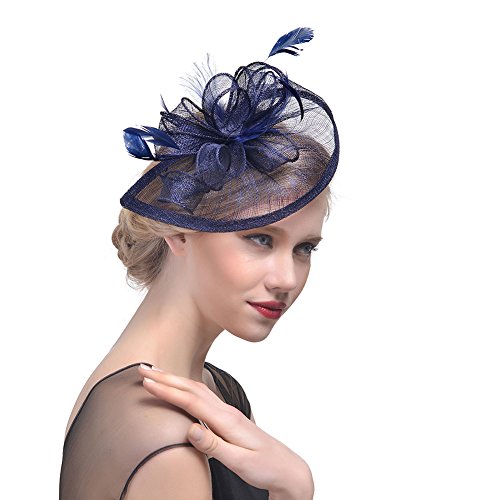 Amorar Damen Fascinator Hair Clip Hut Bankett Hut Stirnband Feder Blume Schleier Bowler Braut Hut für Cocktail Hochzeit,EINWEG Verpackung von Amorar