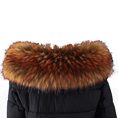 Amorar Damen Fauxpelzkragen Pelzschal Pelz Winter Warmer Schal Pashminas Pelzkragen Hood Kragen Wrap Waschbär Fuchs Kunstpelz Kapuze Edges Fellkragen für Wintermantel mit Knöpfen Karamell von Amorar