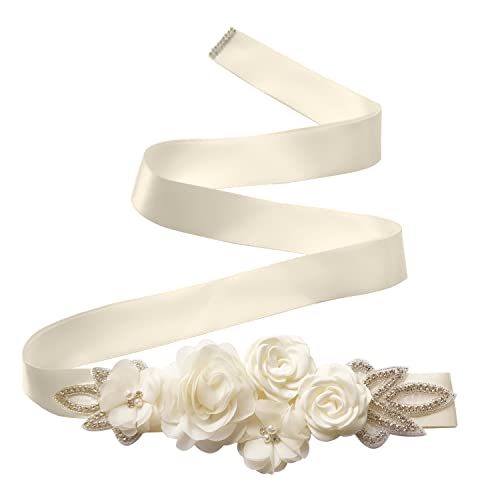 Amorar Damen Hochzeits-Gürtel Schärpe Blume Brautgürtel Sash Hochzeit Party Brautjungfer Kleid Gürtel Kristall Strass Taillengürtel Hüftgurt Schmuckgürtel Kleidung Zubehör (270cm lang) von Amorar