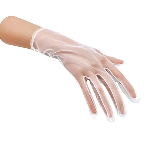 Amorar Damen Hochzeitshandschuhe, 1Paar Damen Tüll Handschuhe Transparente Hochzeitsfeier Handschuhe Elegante Kurze Handschuhe Spitze Sonnenschutz Handschuhe Sexy Brauthandschuhe,Weiß von Amorar