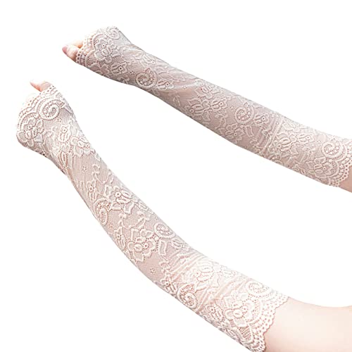 Amorar Frauen Lange Handschuhe Elastisch Lace Hochzeithandschuhe Hochzeit Party Abend Handschuhe Frauen Armmanschette Spitze Armstulpen Sonnenschutz Arm Kühlung Ärmel Elegante Armabdeckung,Cremeweiß von Amorar