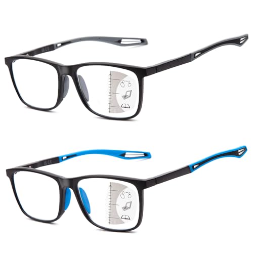 Amorays 2 Pack Gleitsichtbrille Progressive Multifokus Lesebrille für Herren und Damen, Sportliches Design und flexible Lesebrillen mit Anti-Blaulicht DJ8090(Schwarz&Blau，+2.75 von Amorays