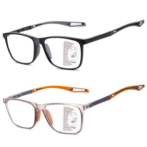 Amorays 2 Pack Gleitsichtbrille Progressive Multifokus Lesebrille für Herren und Damen, Sportliches Design und flexible Lesebrillen mit Anti-Blaulicht DJ8090(Schwarz&Gelb，+2.50 von Amorays