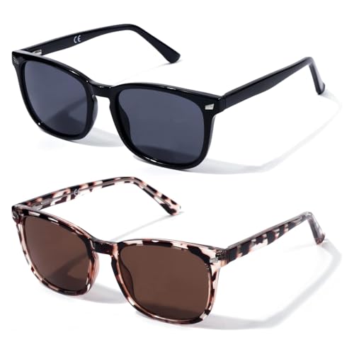Amorays 2er-Pack Sonnenlesebrille Lesebrille UV400 Schutz TR90 Rahmen Getönte Lesehilfe Sonnenbrille mit sehstärke Damen Herren TYLH8082（Schwarz&weißer Schildpatt，+2.00） von Amorays