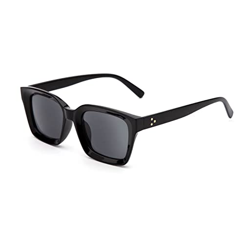 Amorays Mode lesen Sonnenbrille UV400 Schutz übergroßen quadratischen Rahmen mit Frühling Reißverschluss Lesebrille für Frauen Männer (Schwarz, 1.50) von Amorays