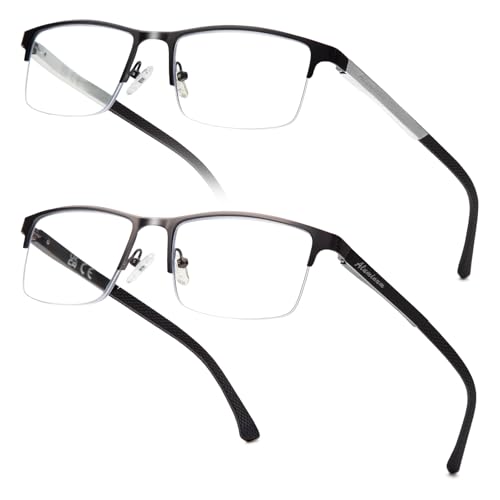 Amorays Premium-Lesebrille Herren Aluminium Anti-Blaulicht Lesebrillen Anti-Müdigkeit Lesehilfe Brille LH8007(Schwarz&Grau,+2.50) von Amorays