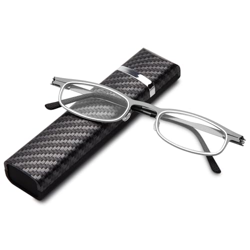 Amorays Schmal Lesebrille mit Ultraleichtem Herren Damen metal Anti-Blaulicht Lesebrillen mit reisen tragbar Rechteck Brillenetui 8010(Schwarz,+3.00) von Amorays