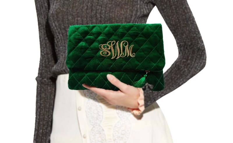 Smaragdgrün Samt-Clutch Gesteppte Abendtasche von AmoreBeaute