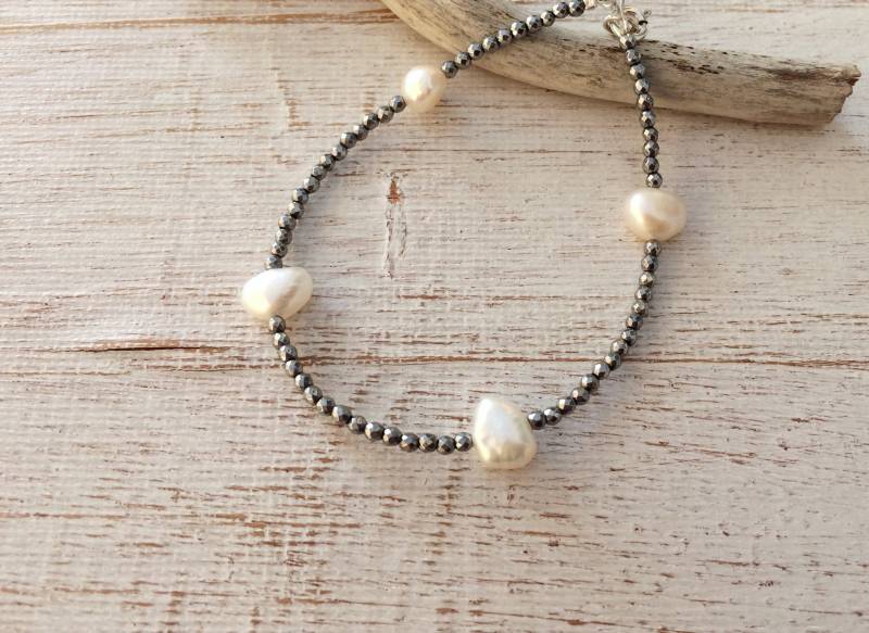 Barock Perlen Edelsteinen Hämatit Armband Für Frauen Brautjungfer Geschenk Zarte Edelsteine Sparkly Silber Sie von Amoreecolore