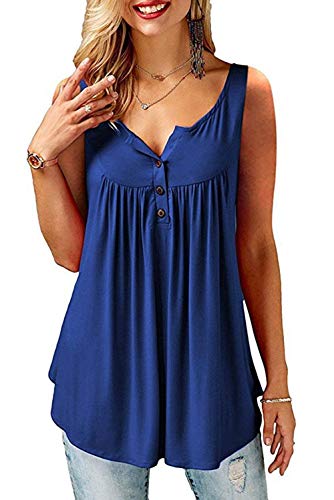 Amoretu Bluse Damen Elegant Ärmellos Tunika V-Ausschnitt T-Shirt Sommer Casual Tank Oberteil Blau L von Amoretu