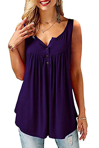 Amoretu Damen Tops Ärmellos Schulterfrei Oberteil V Ausschnnitt Tshirt Sommer Tunika Bluse Asymmetrisch Violett XXL von Amoretu