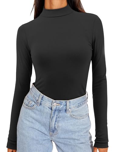 Amoretu Langarm Shirts Damen Rollkragenshirt Slim Fit Oberteile Elegant Tshirt Stehkragen Bluse Thermoshirt Schwarz S von Amoretu