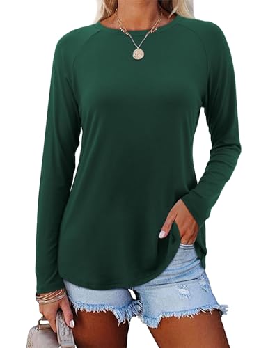 Amoretu Langarmshirt Damen Basic Shirt Longsleeve Tunika Elegant Bluse Langarm Tshirt Oversize Dunkelgrün M von Amoretu