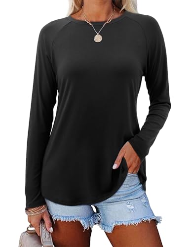 Amoretu Langarmshirt Damen Longsleeve Longshirt Langarm Shirt Langes Oberteile Elegant Pullover Bluse Schwarz L von Amoretu