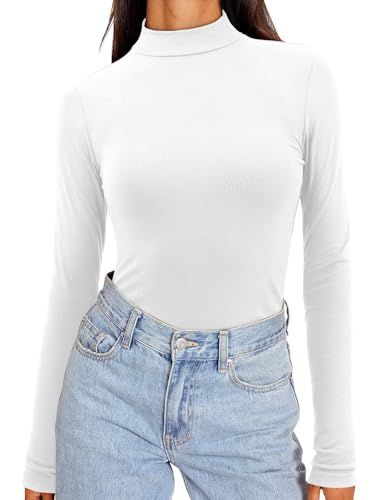 Amoretu Langarmshirts für Damen Rollkragenshirt Unterziehshirt Langarm Oberteile T Shirt Unterziehrolli Winter Weiß L von Amoretu