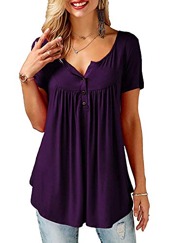 Amoretu Longbluse Damen Kurzarm Bluse V Ausschnitt Oberteil Sommer Tunika Tshirt Lang Violett L von Amoretu