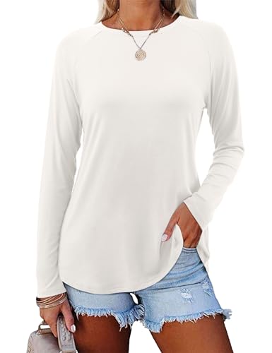 Amoretu Oberteile Damen Langarm Basic Langarmshirt Tunika Weißes T-Shirt Locker Longshirt Weiß S von Amoretu