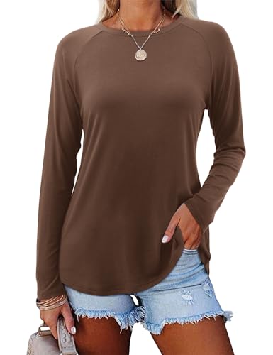 Amoretu Oberteile Damen Long Sleeve Shirt Women Oberteil Elegant Bluse Langarm Pullover Tops Bluse Kaffee XXL von Amoretu