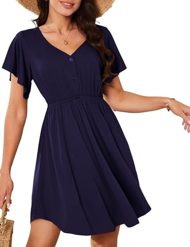 Amoretu Sommerkleid Hohe Taille Chic Kleid Damen A-Line Kleid Strandkleid Marineblau M von Amoretu