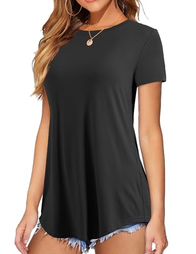 Amoretu T Shirt Damen Sommer Rundhals Bluse Lässig Kurzarm Tunika Top Schwarz M von Amoretu