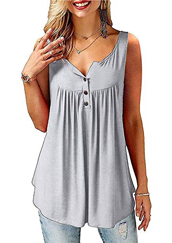 Amoretu Top Damen Sommer Sexy Ärmellos Shirt Crop Tops Tunika V Ausschnitt Bluse Grau XL von Amoretu