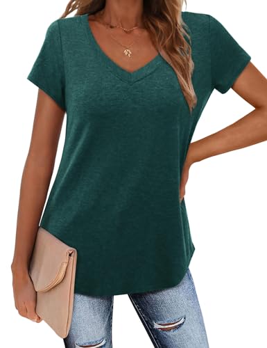 Amoretu Tshirt Long Damen Sommer Kurzarm T-Shirt V Ausschnitt Schicke Oberteile Armeegrün M von Amoretu